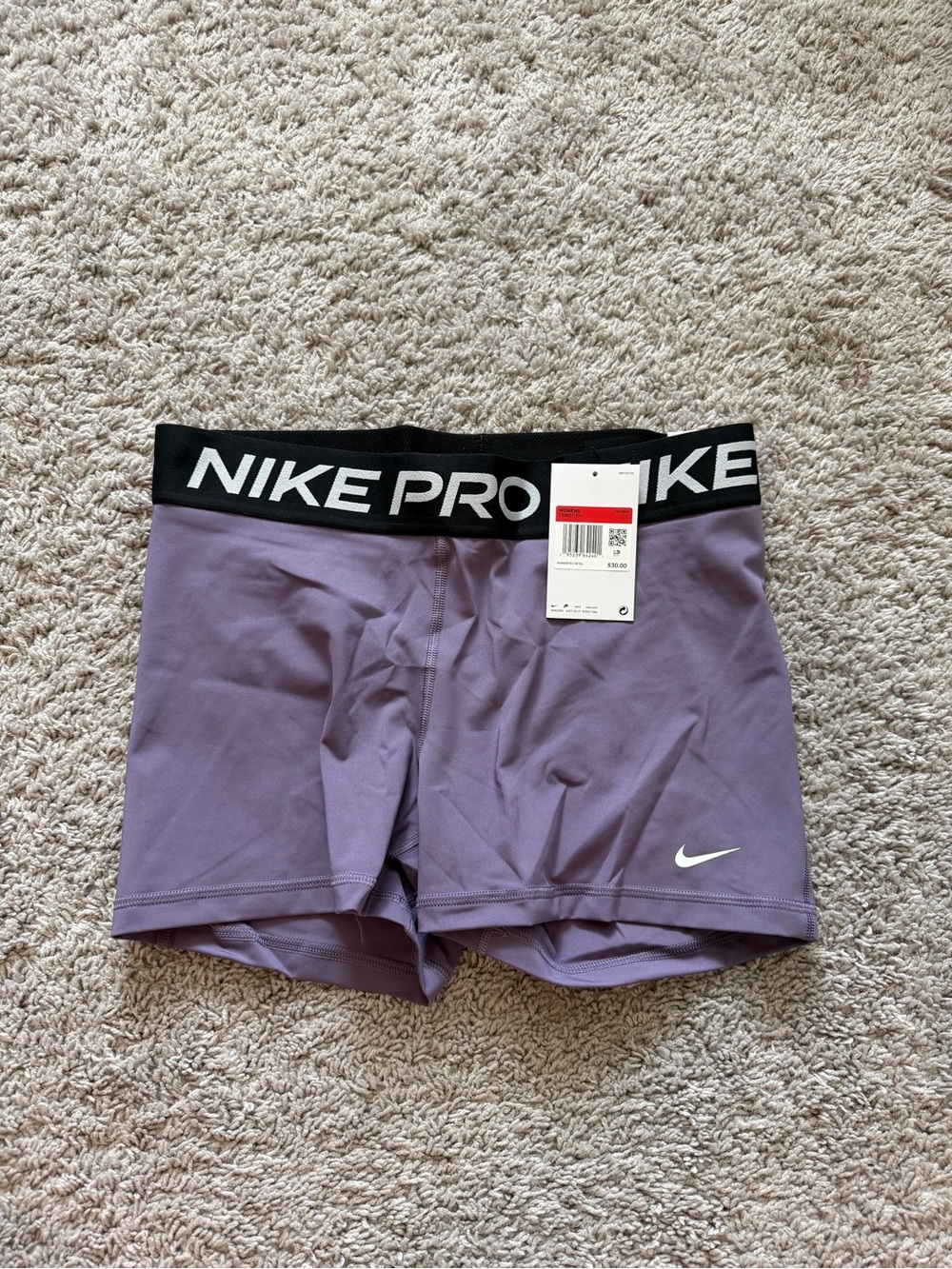 Nike Pro Women's Lavender Spandex Shorts with Black Waistband